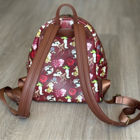 Loungefly Bambi Floral Mini Backpack in Red and Brown main image 6